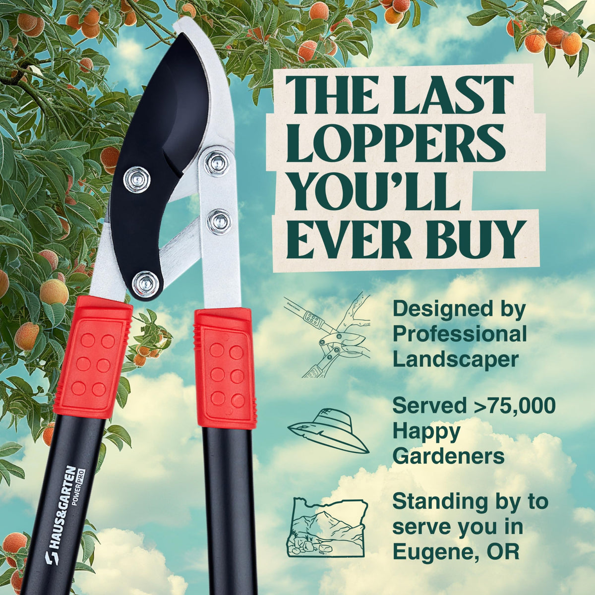 Haus and Garten PowerPRO loppers 29-inch length provides extra reach.