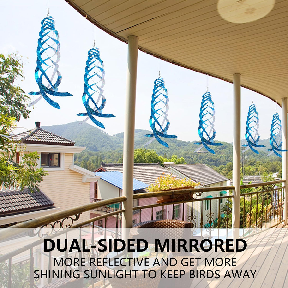 Hausse bird reflector spiral silver shines in sunlight to deter pests.