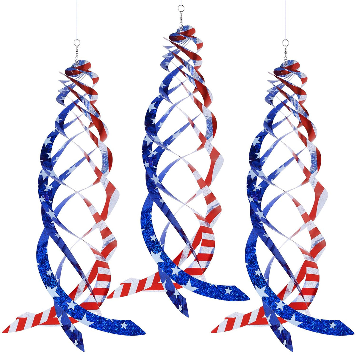 Hausse Patriotic Spiral with blue side deters birds through reflective motion.