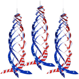 Hausse Patriotic Spiral with blue side deters birds through reflective motion.
