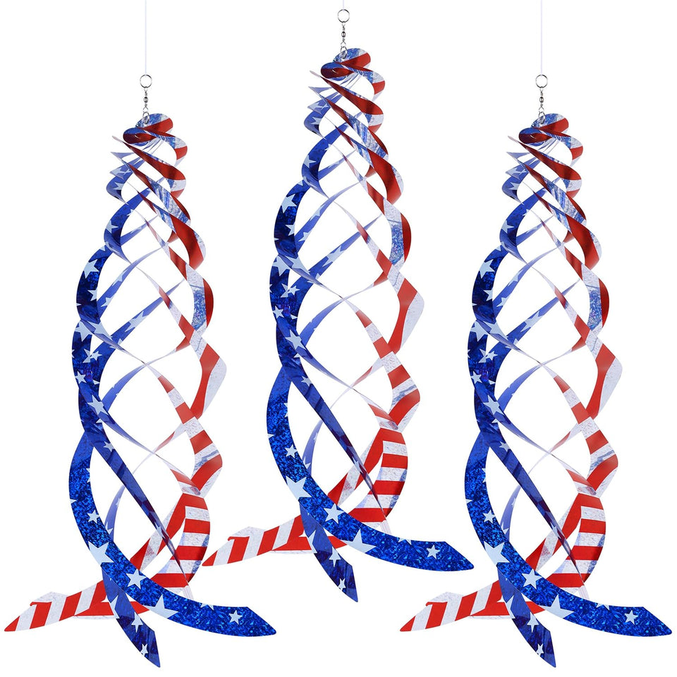 Hausse Patriotic Spiral with blue side deters birds through reflective motion.
