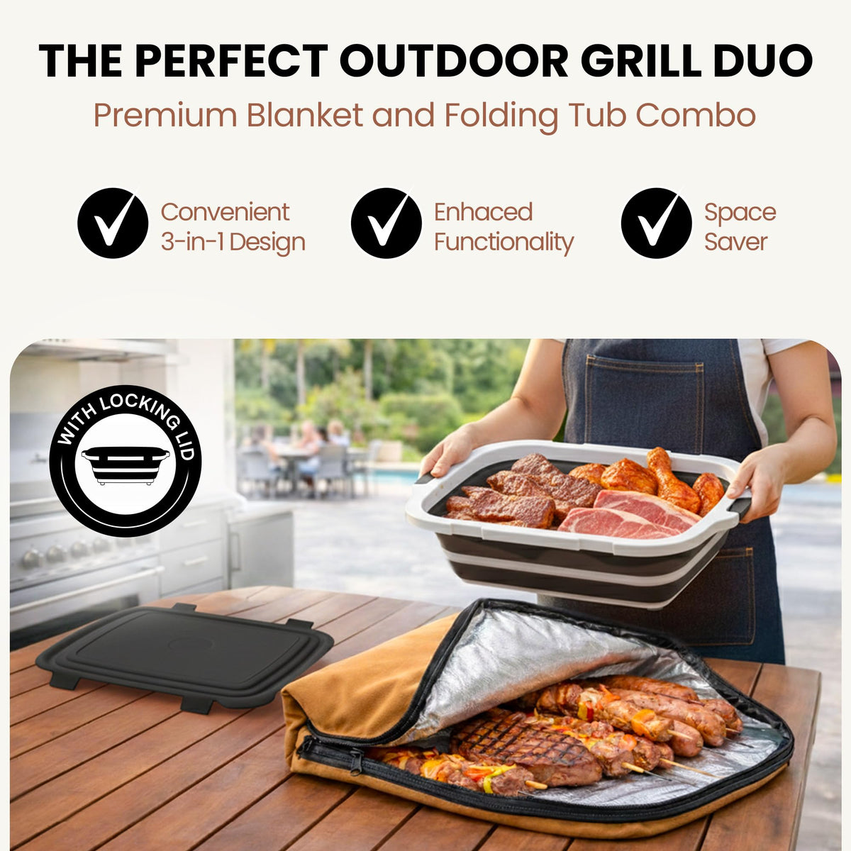Havenity foldable cutting board demonstrating space-saving prep at the campsite.