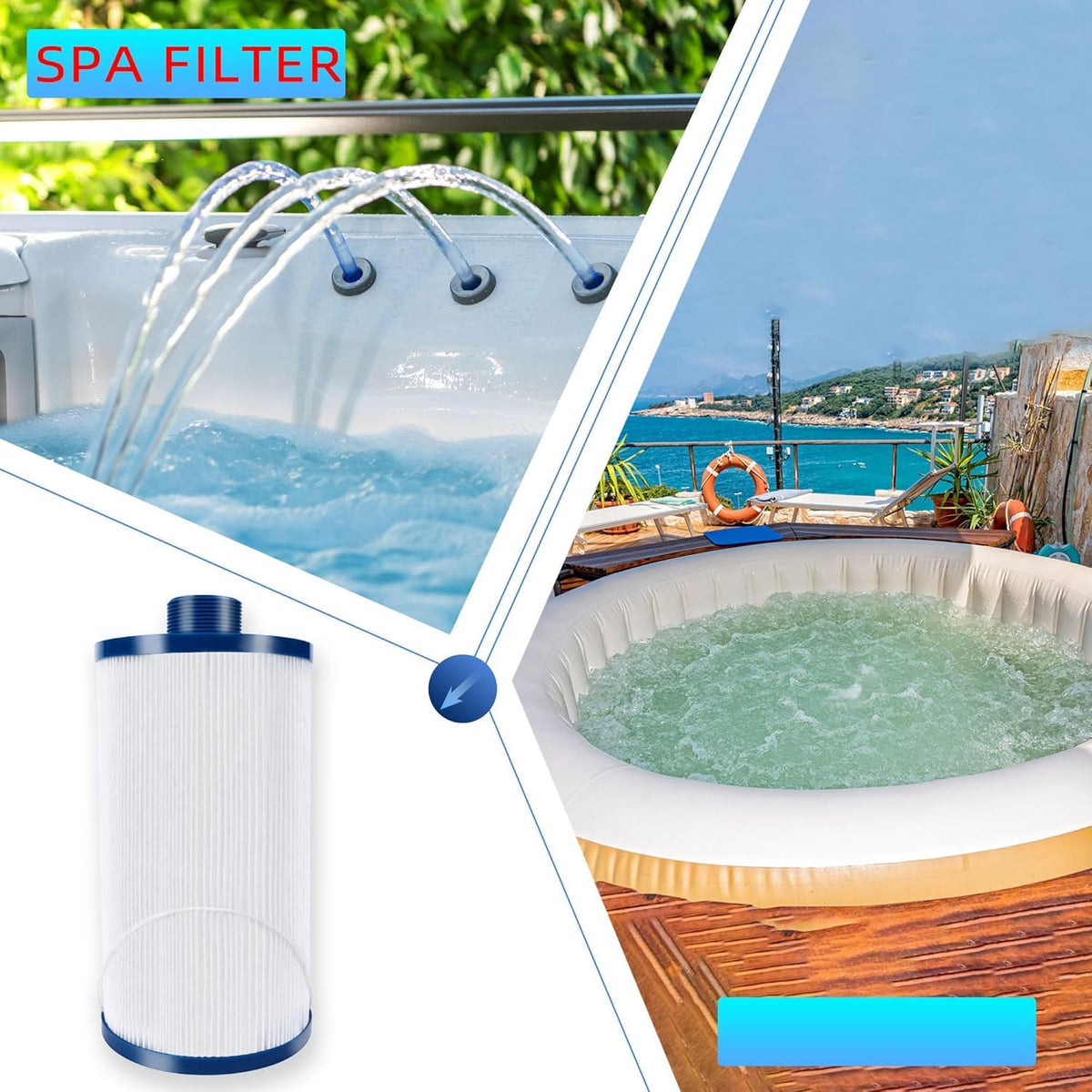 Havuzpas filter top with string handle ready for easy removal during maintenance.