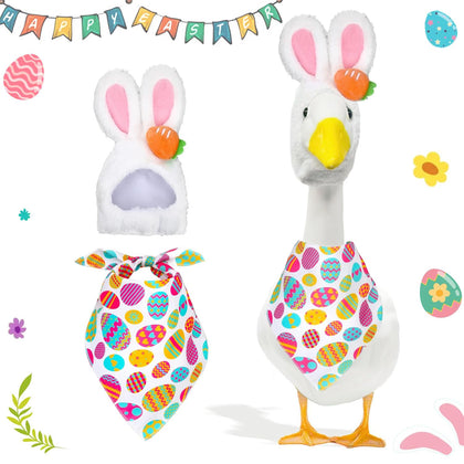 HaWeier Easter Porch Goose Outfit with bunny hood on a goose for festive yard charm