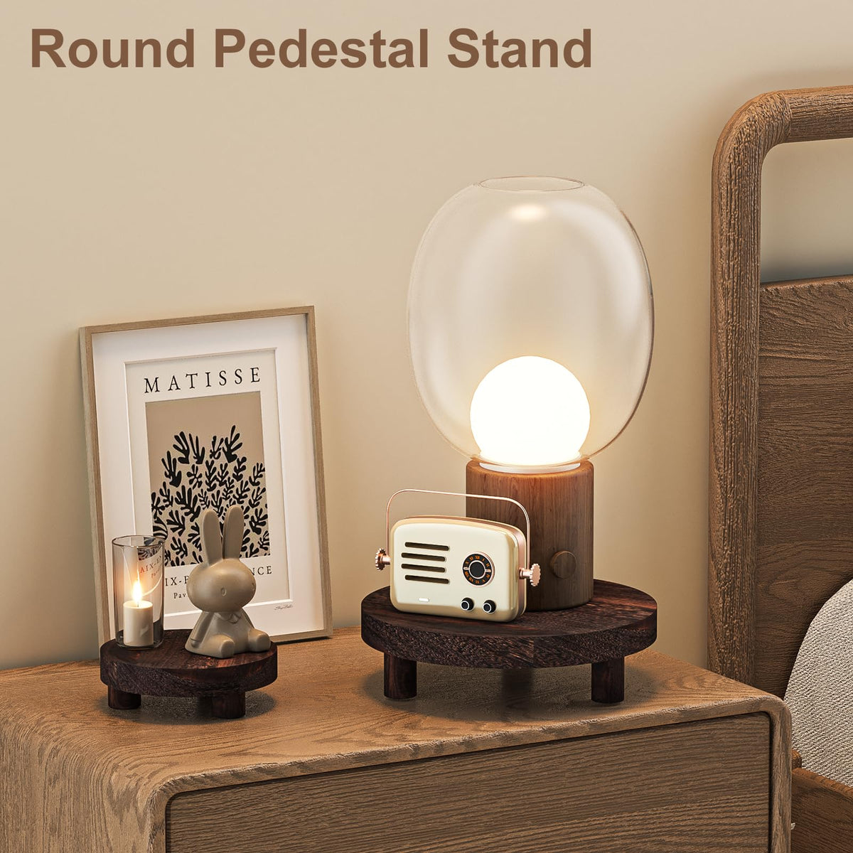 HAWHUV wood plant stand 10-inch round side view dramatic elevation