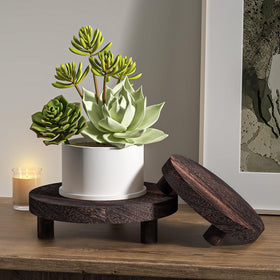 HAWHUV wood plant stand 6-inch round side view highlights compact organization