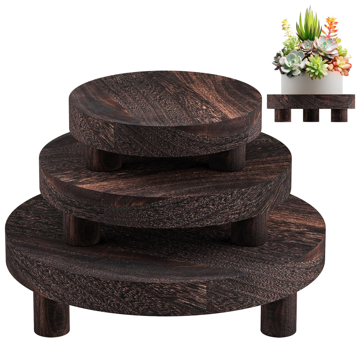 HAWHUV wood plant stand 6-inch round top display for stylish desktop decor