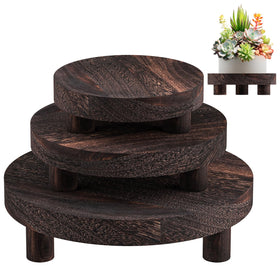 HAWHUV wood plant stand 6-inch round top display for stylish desktop decor