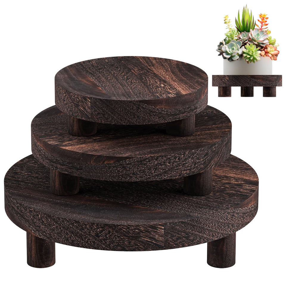 HAWHUV wood plant stand 6-inch round top display for stylish desktop decor