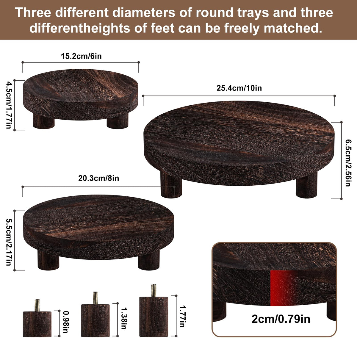 HAWHUV wood plant stand 8-inch round side view versatile display option