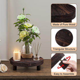 HAWHUV wood plant stand 8-inch round top elevates plants with modern flair