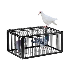 HAYLILUYOO Pigeon Trap Cage front view shows durable rust-proof frame for outdoor use.