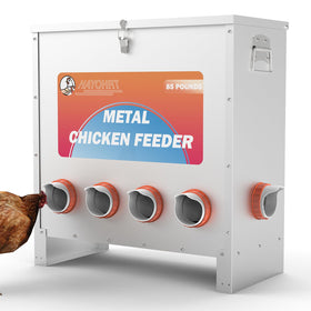 Hayohrt 85-120 lbs feeder front view for large flocks, efficient feeding.
