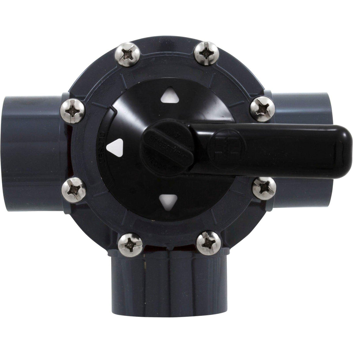 Three-way valve design supports flexible water routing for spa or pool equipment.