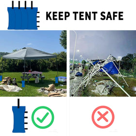 All four bags attached to a canopy leg provide wind resistance