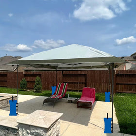 Blue HAZBEN canopy weights used on a patio for stable shade