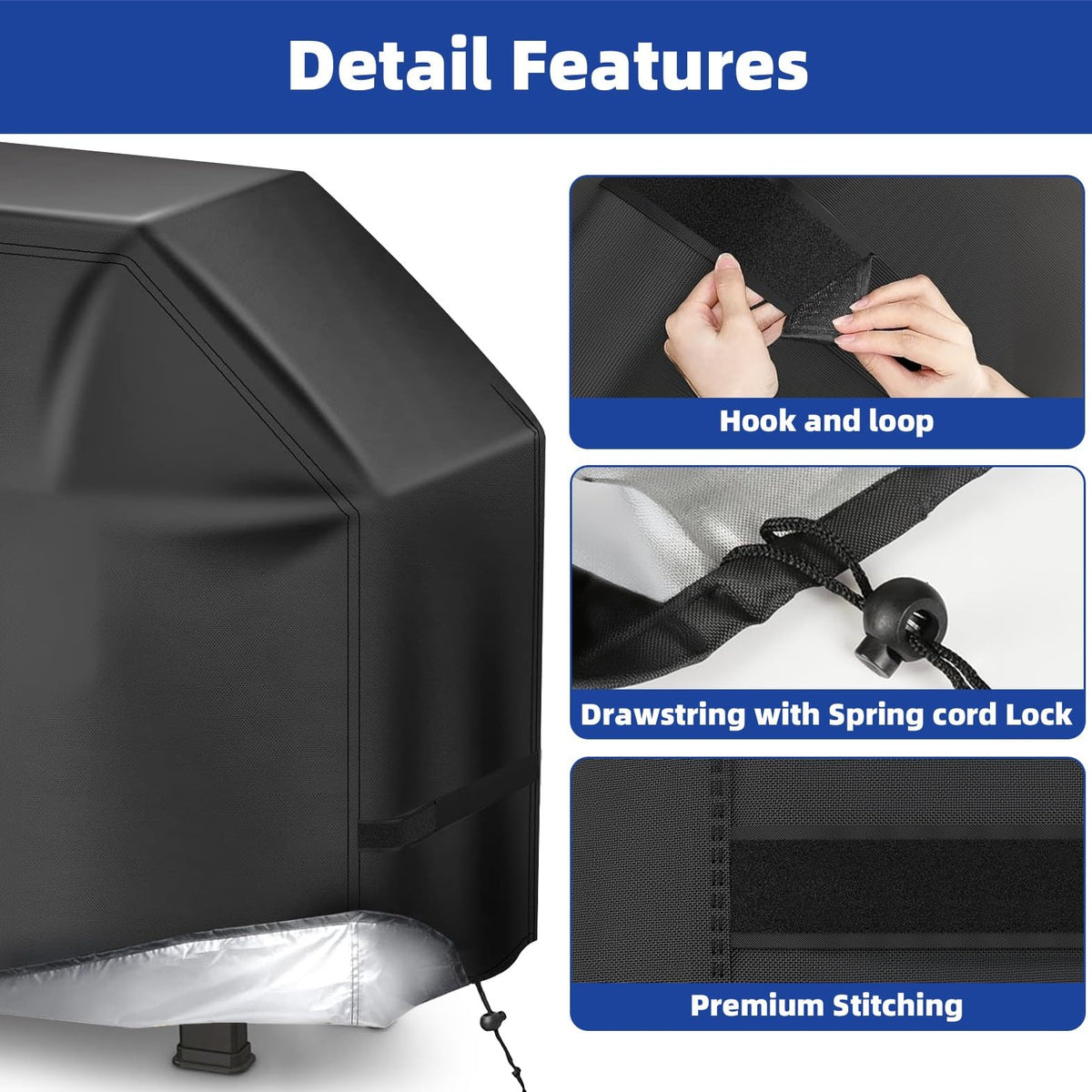HAZBEN cover demonstrates 44x22x42 fit for 2/3 burner grills.