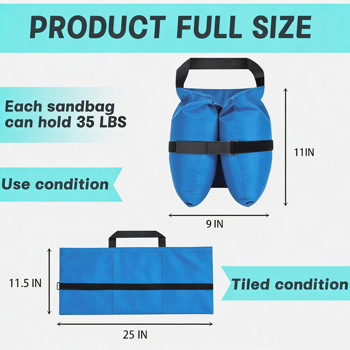 HAZBEN three-compartment blue weights wrap securely around canopy legs.