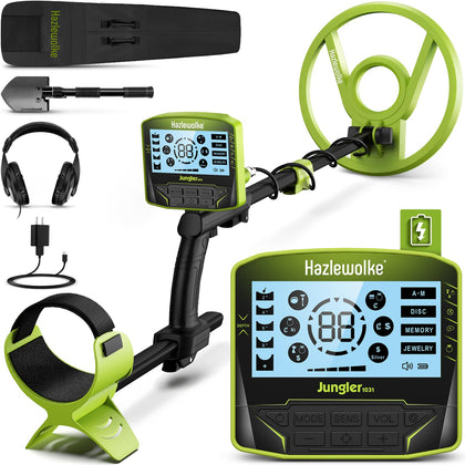 Hazlewolke metal detector front view with large backlit LCD for easy reading.