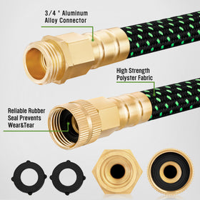 HBlife garden hose with aluminum ends for leak-free connections.