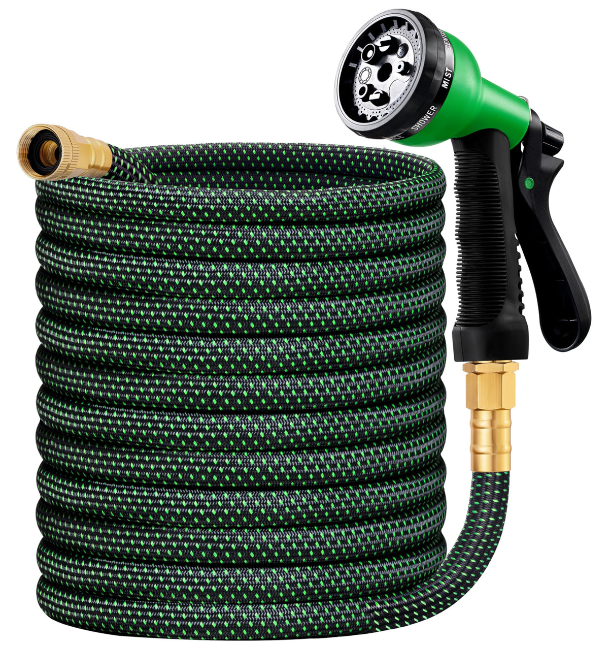 HBlife 75ft garden hose rolled for easy storage and portability.