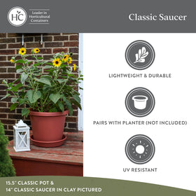 The HC Companies round saucer with black finish suits indoor and outdoor decor