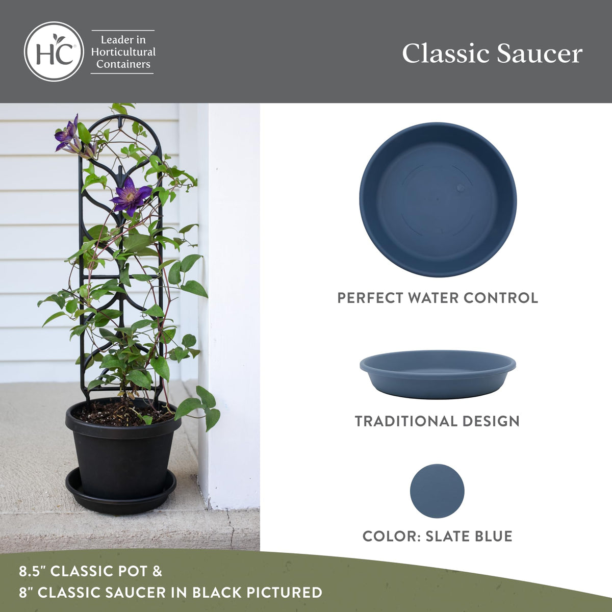 The HC Companies UV-resistant plastic saucer stays lightweight for easy indoor or outdoor placement.