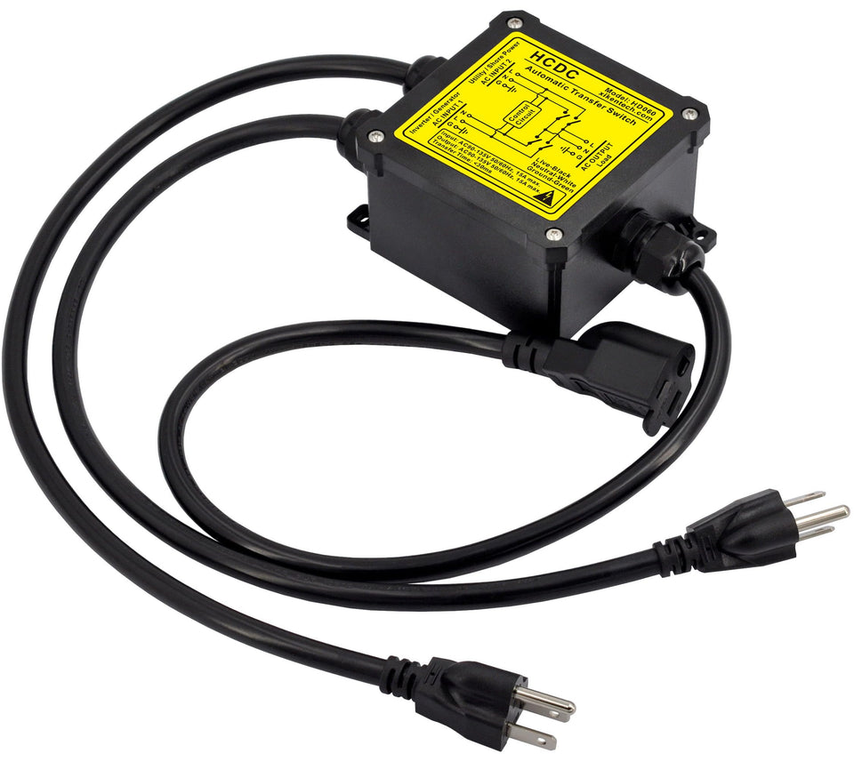 HCDC AC120V 15A ATS outdoor enclosure highlights rugged weatherproof design.