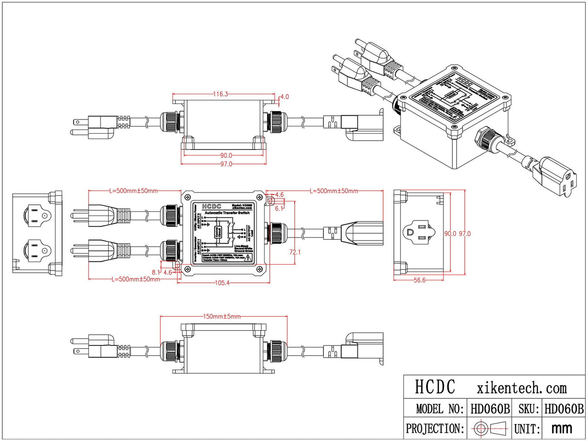 HCDC ATS 19-inch cables set shows neat installation for inputs and output.