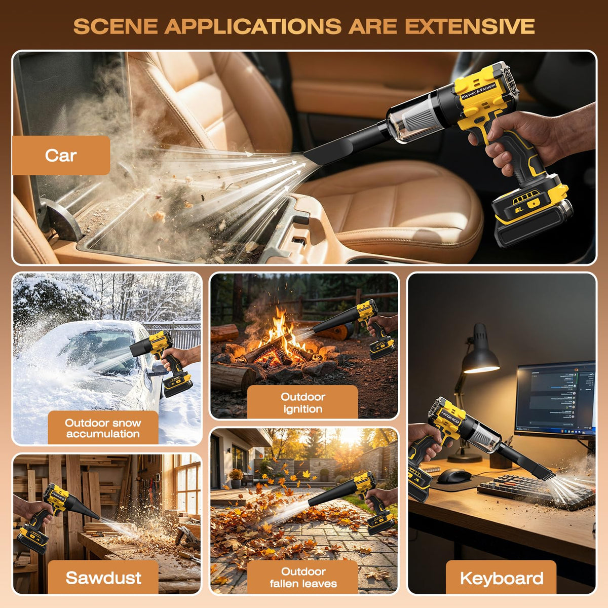 Cordless design supports indoor and outdoor cleaning without cords.