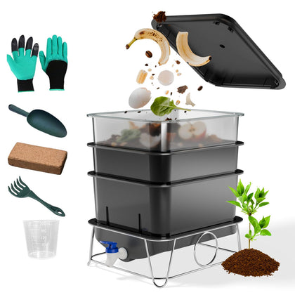 HCGADON 3-tray 15L worm farm bin enabling at-home composting and soil enrichment.
