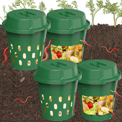 HCGADON 4-pack inground worm bin in green, designed for discreet garden-based composting.