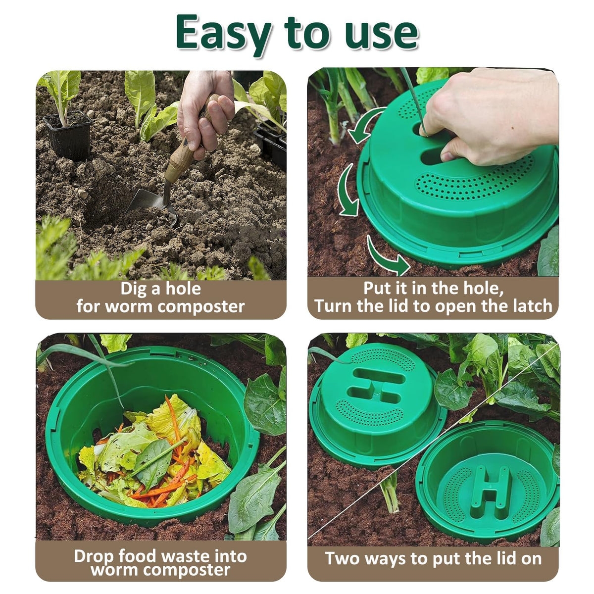 HCGADON easy setup: bury and start with 360° ventilation for odor control.