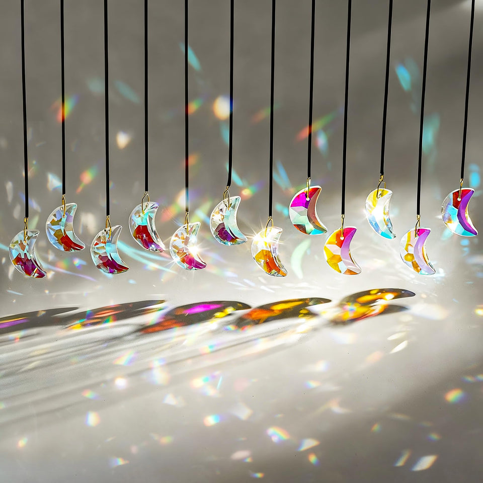 H&D HYALINE & DORA crystal suncatcher 12pc set creates vivid rainbows in sunny windows.