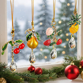 H and D Hyaline and Dora strawberry crystal sun catcher closeup highlights facets