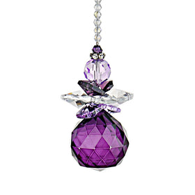 H&D hanging crystal angel suncatcher in purple catches rainbow light for window decor.