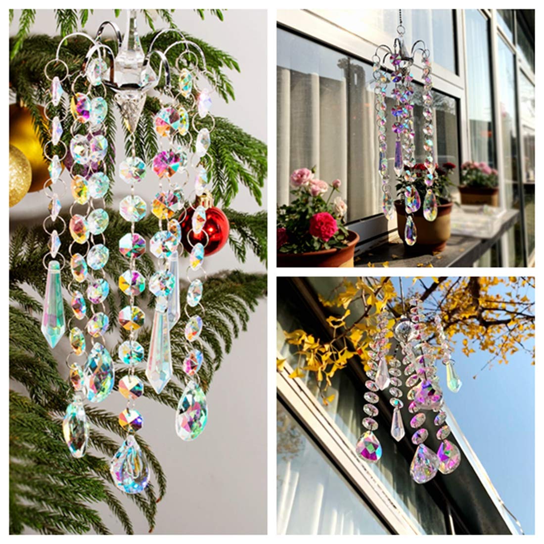 H&D HYALINE & DORA 48 cm length crystal wind chime emits reflections.