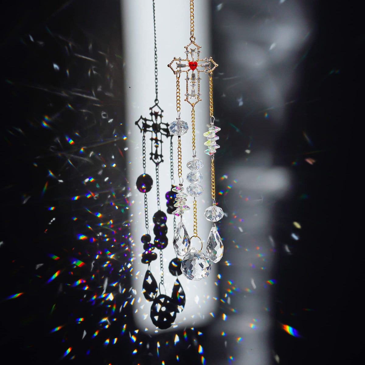 H&D HYALINE & DORA window crystal suncatcher with hanging cross design
