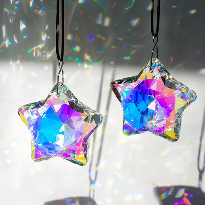 H&D Hyaline & Dora crystal star prism 2in AB creates colorful rainbows in sunlight.