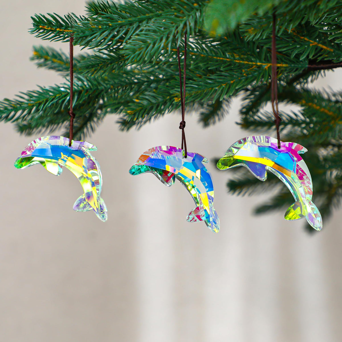H&D Hyaline & Dora crystal dolphin prism decor enhances window rainbow display.