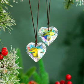 Two-piece crystal heart prisms set 50mm sparkle in sunlight by H&D HYALINE & DORA