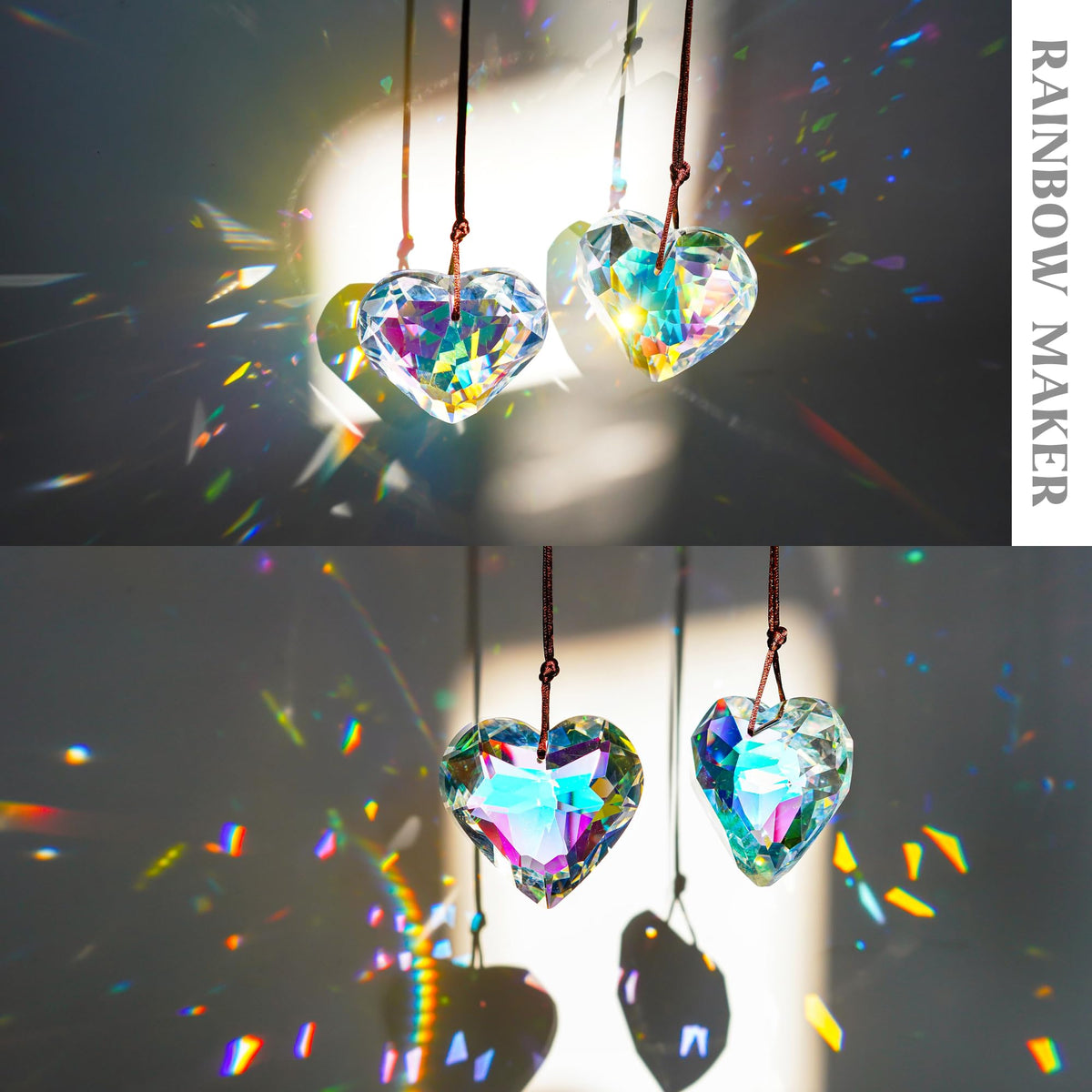 AB-coated rainbow heart prism 50mm enhances ambient decor by H&D HYALINE & DORA