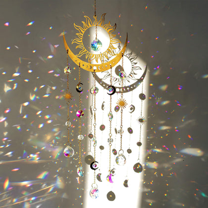H&D Hyaline & Dora sun-moon suncatcher prisms casting vibrant rainbows in a sunny window