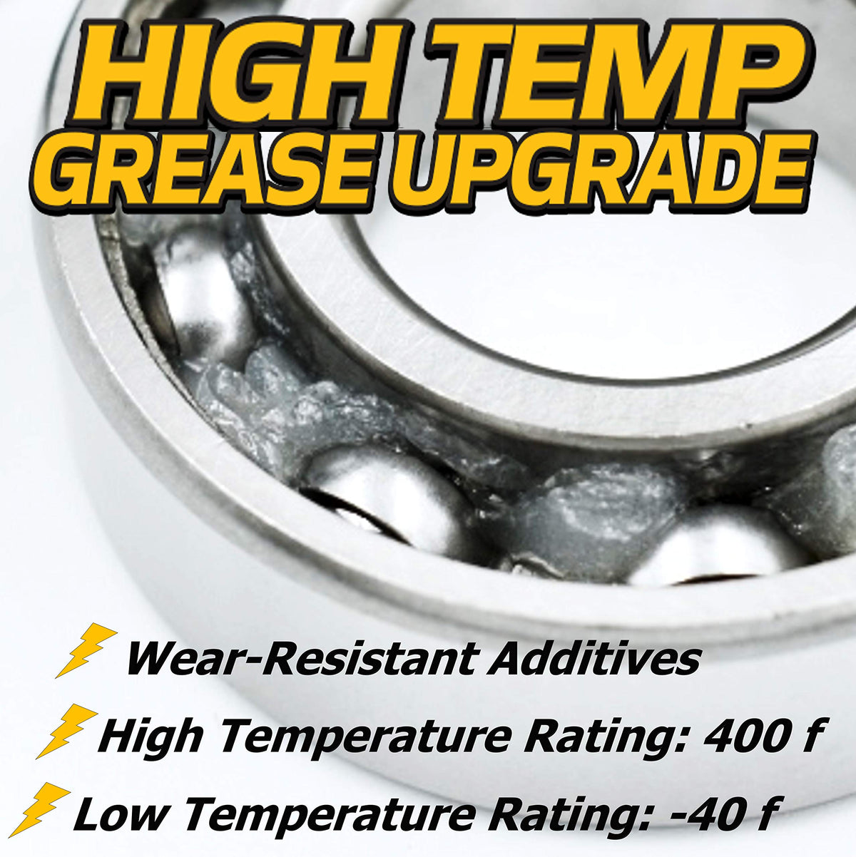 High-temperature grease up to 400F supports reliable performance under tough conditions.