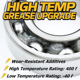 High-temperature grease up to 400F supports reliable performance under tough conditions.