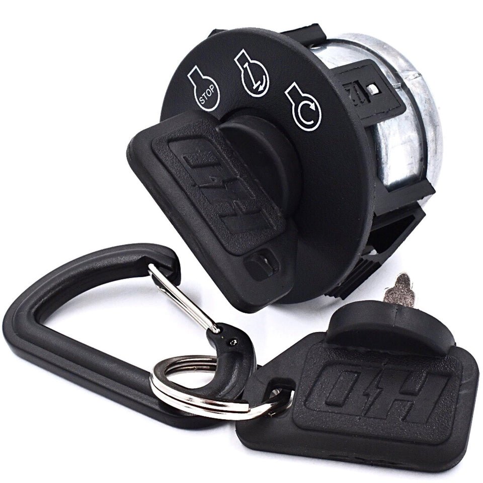 HD Switch starter ignition key switch 483472 on Scag mower with rugged weather protection.