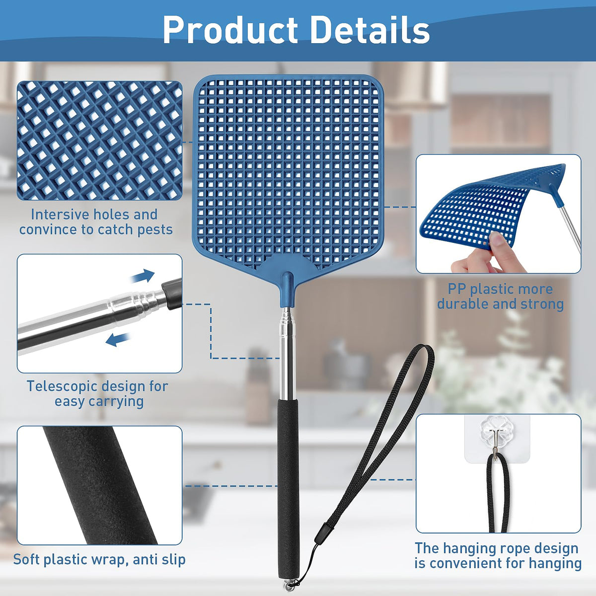 HDAJY telescopic fly swatter with non-slip handle for secure grip