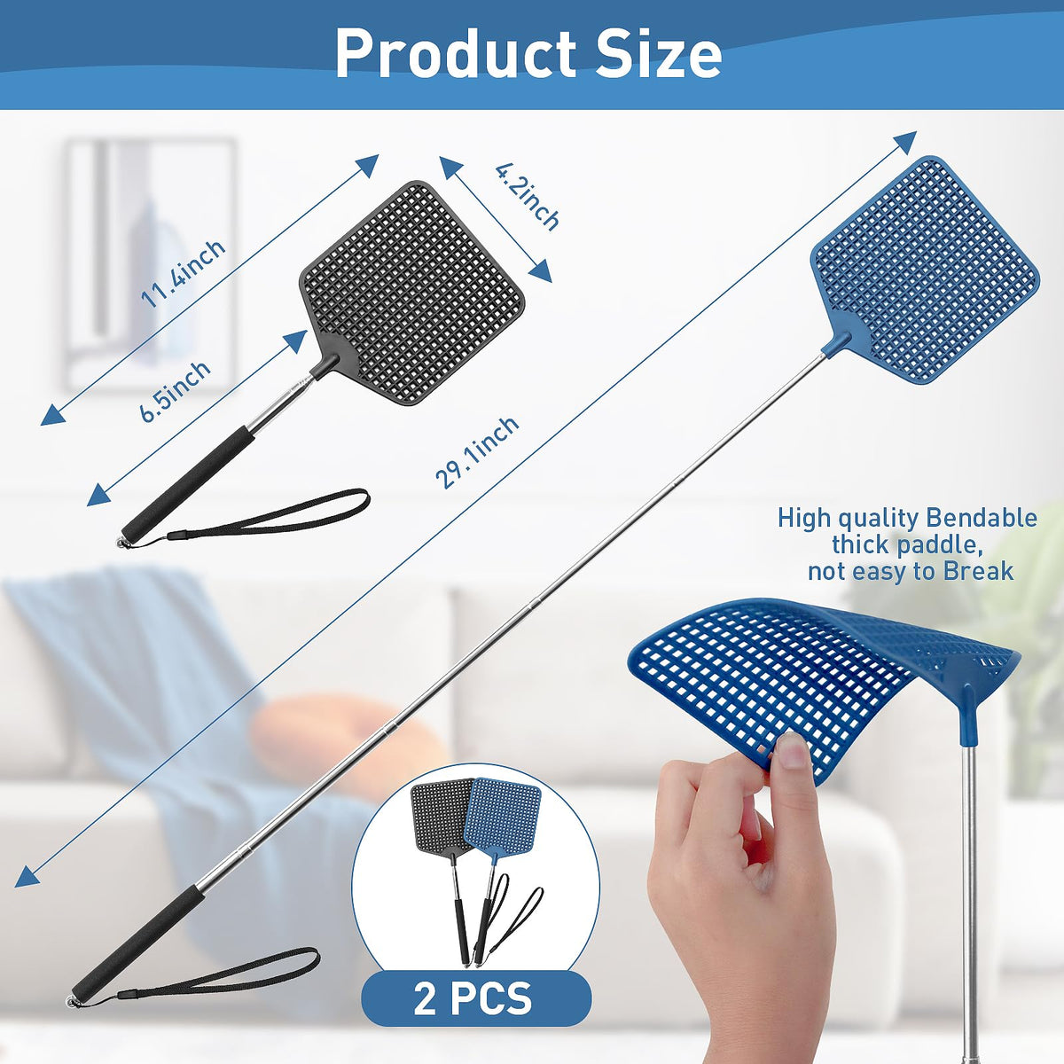 HDAJY telescopic fly swatter wide paddle increases hit chances