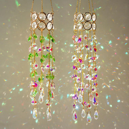 HDCRYSTALGIFTS 2-pack crystal suncatchers in green and AB finish brighten a sunlit window.