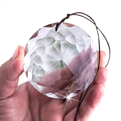 HDCRYSTALGIFTS 75mm flower of life prism suncatcher casting rainbows in sunlight